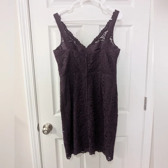 David's Bridal, Size‎ 12, Short Lace Bridesmaid Dress, Eggplant/Purple - Picture 2 of 3
